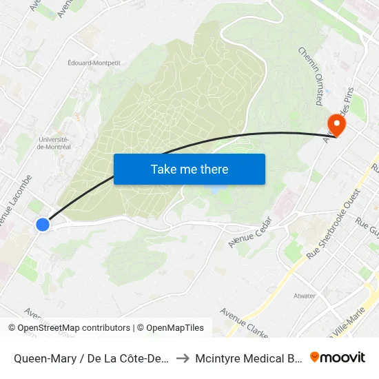 Queen-Mary / De La Côte-Des-Neiges to Mcintyre Medical Building map