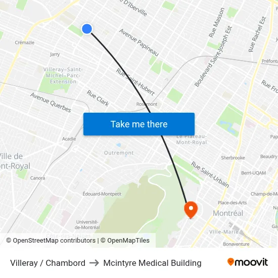 Villeray / Chambord to Mcintyre Medical Building map