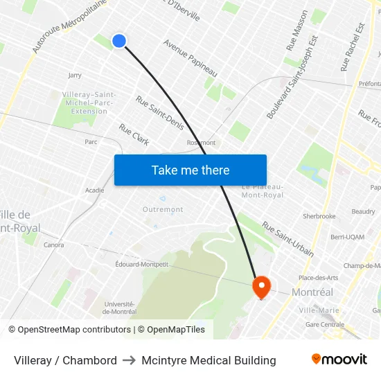 Villeray / Chambord to Mcintyre Medical Building map