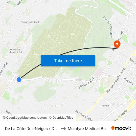 De La Côte-Des-Neiges / Decelles to Mcintyre Medical Building map