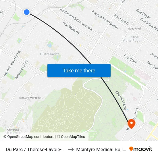 Du Parc / Thérèse-Lavoie-Roux to Mcintyre Medical Building map