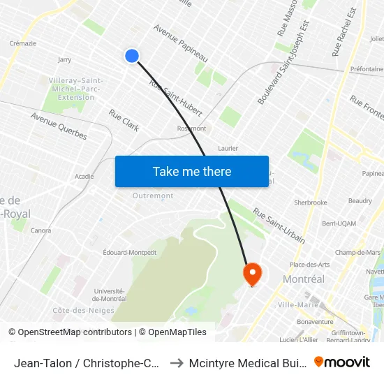 Jean-Talon / Christophe-Colomb to Mcintyre Medical Building map