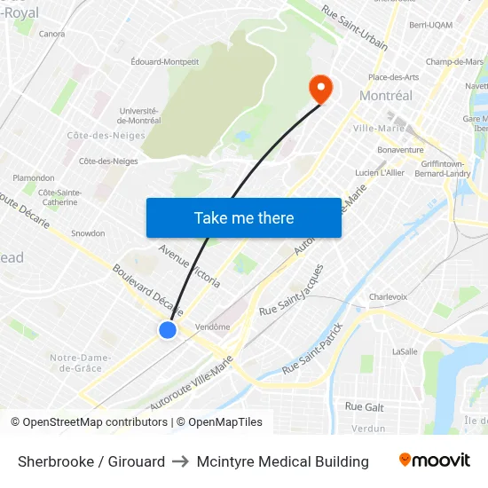 Sherbrooke / Girouard to Mcintyre Medical Building map