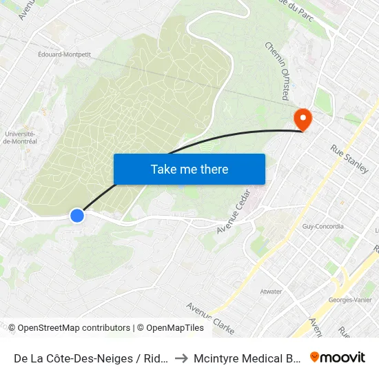 De La Côte-Des-Neiges / Ridgewood to Mcintyre Medical Building map