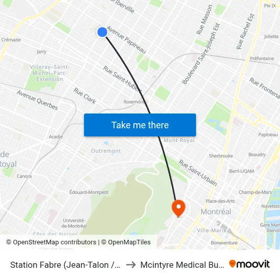 Station Fabre (Jean-Talon / Fabre) to Mcintyre Medical Building map