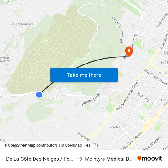 De La Côte-Des-Neiges / Forest Hill to Mcintyre Medical Building map