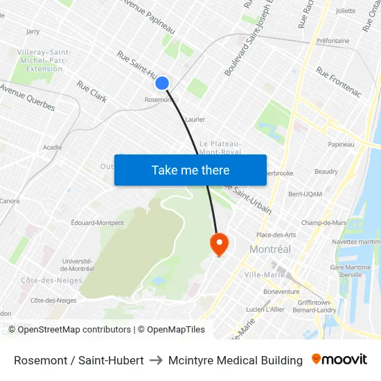 Rosemont / Saint-Hubert to Mcintyre Medical Building map