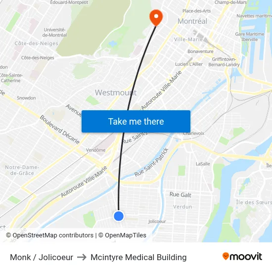 Monk / Jolicoeur to Mcintyre Medical Building map
