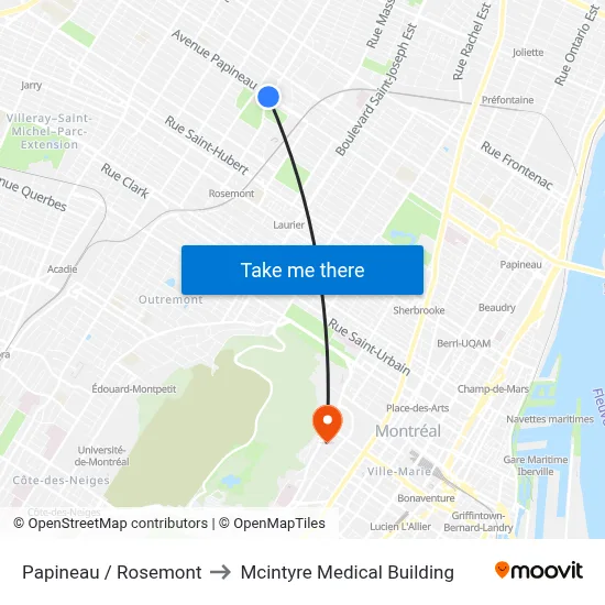 Papineau / Rosemont to Mcintyre Medical Building map