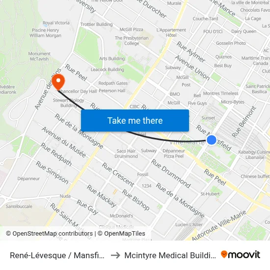 René-Lévesque / Mansfield to Mcintyre Medical Building map