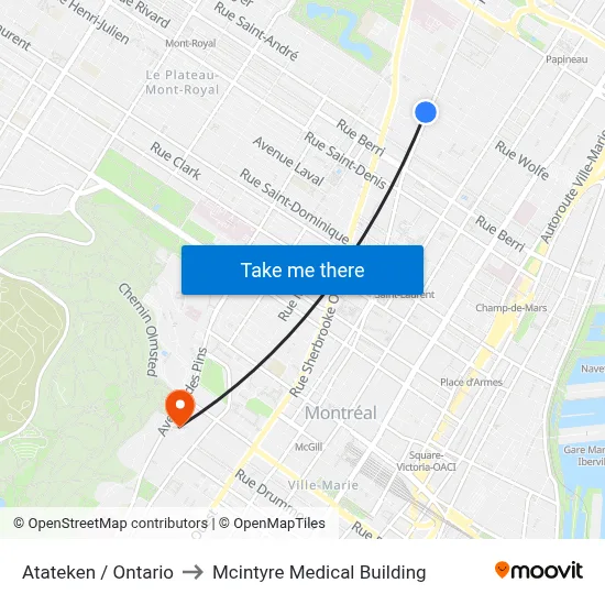 Atateken / Ontario to Mcintyre Medical Building map