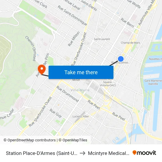 Station Place-D'Armes (Saint-Urbain / Viger) to Mcintyre Medical Building map