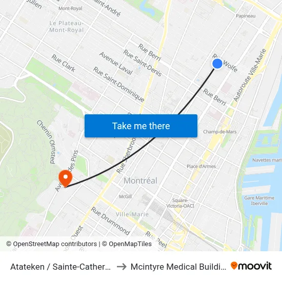 Atateken / Sainte-Catherine to Mcintyre Medical Building map