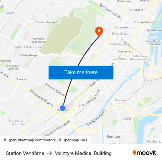 Station Vendôme to Mcintyre Medical Building map