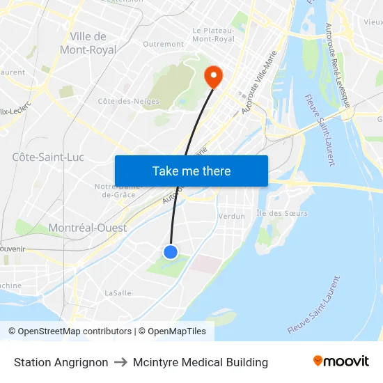 Station Angrignon to Mcintyre Medical Building map