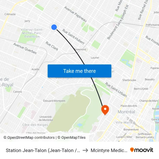 Station Jean-Talon (Jean-Talon / De Chateaubriand) to Mcintyre Medical Building map