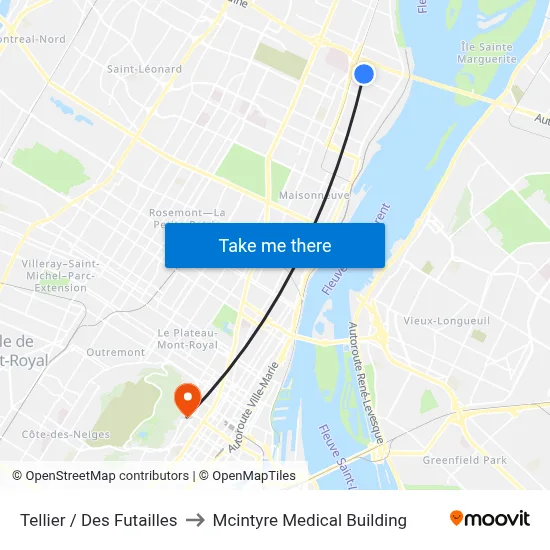 Tellier / Des Futailles to Mcintyre Medical Building map