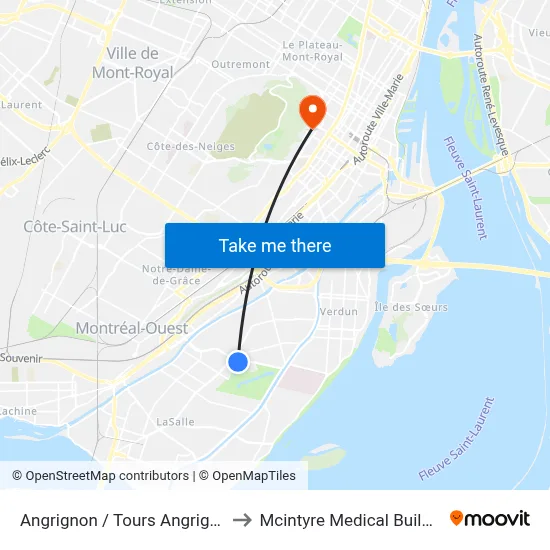 Angrignon / Tours Angrignon to Mcintyre Medical Building map