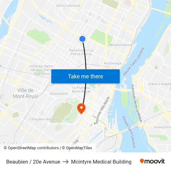 Beaubien / 20e Avenue to Mcintyre Medical Building map