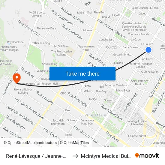 René-Lévesque / Jeanne-Mance to Mcintyre Medical Building map
