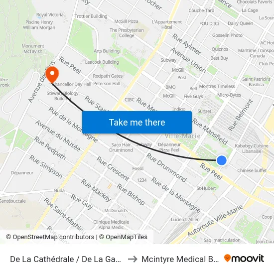 De La Cathédrale / De La Gauchetière to Mcintyre Medical Building map