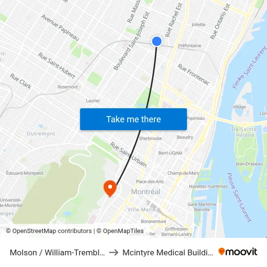 Molson / William-Tremblay to Mcintyre Medical Building map