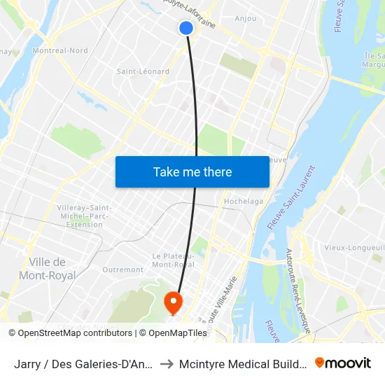 Jarry / Des Galeries-D'Anjou to Mcintyre Medical Building map