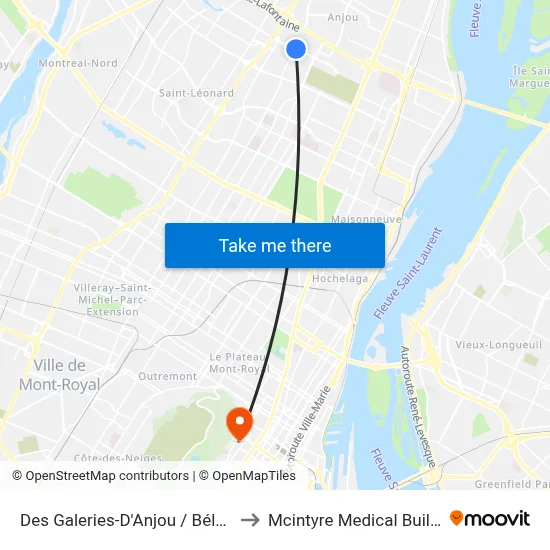 Des Galeries-D'Anjou / Bélanger to Mcintyre Medical Building map