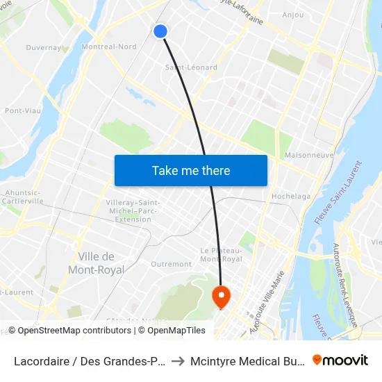 Lacordaire / Des Grandes-Prairies to Mcintyre Medical Building map