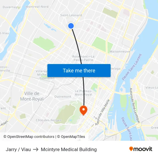 Jarry / Viau to Mcintyre Medical Building map