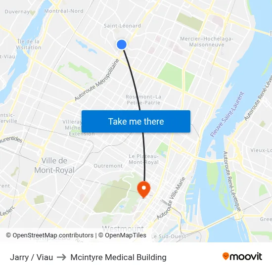 Jarry / Viau to Mcintyre Medical Building map