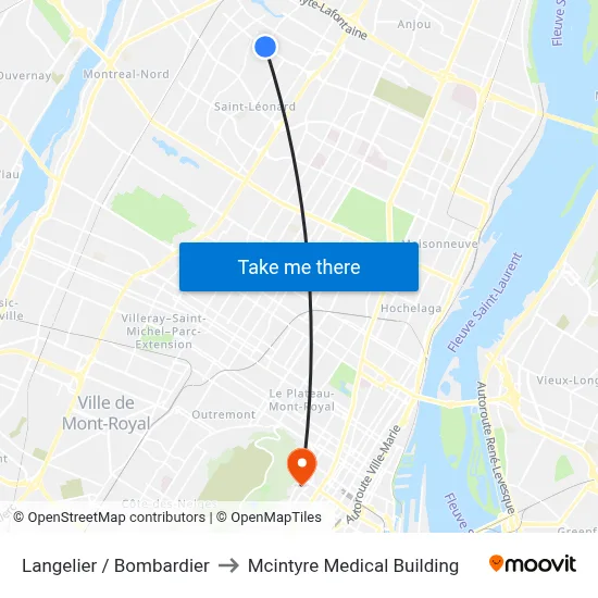 Langelier / Bombardier to Mcintyre Medical Building map