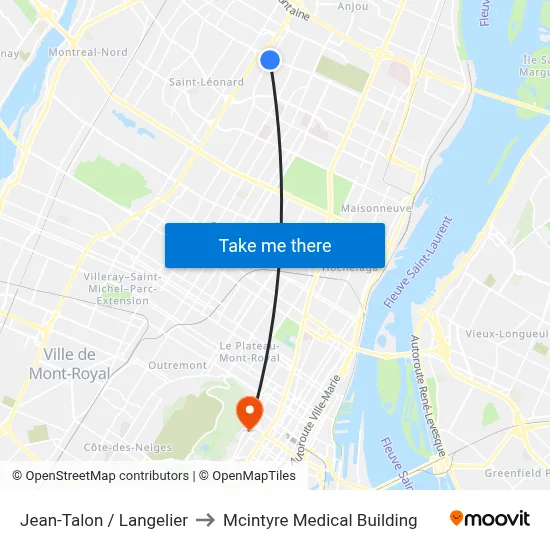 Jean-Talon / Langelier to Mcintyre Medical Building map