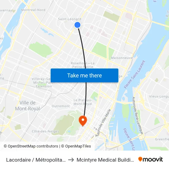 Lacordaire / Métropolitain to Mcintyre Medical Building map