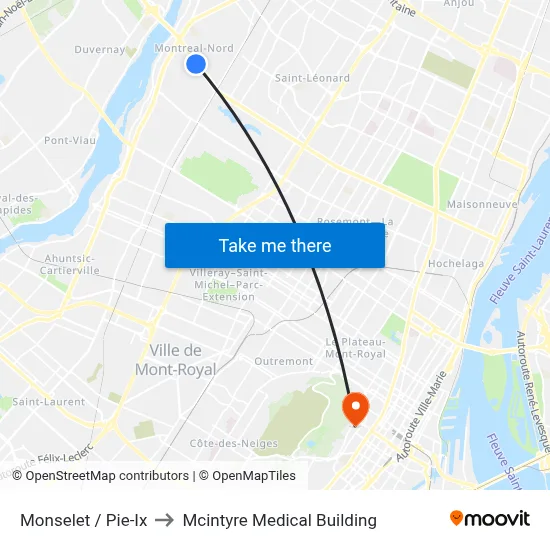 Monselet / Pie-Ix to Mcintyre Medical Building map