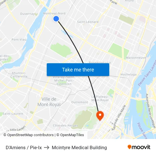 D'Amiens / Pie-Ix to Mcintyre Medical Building map