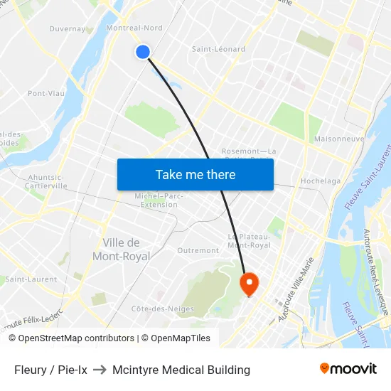 Fleury / Pie-Ix to Mcintyre Medical Building map