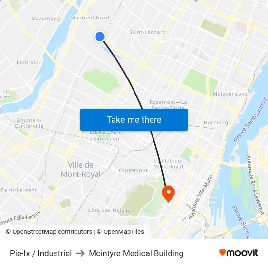 Pie-Ix / Industriel to Mcintyre Medical Building map