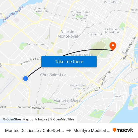 Montée De Liesse / Côte-De-Liesse (Sud) to Mcintyre Medical Building map