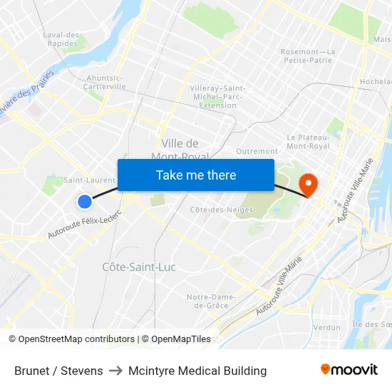 Brunet / Stevens to Mcintyre Medical Building map