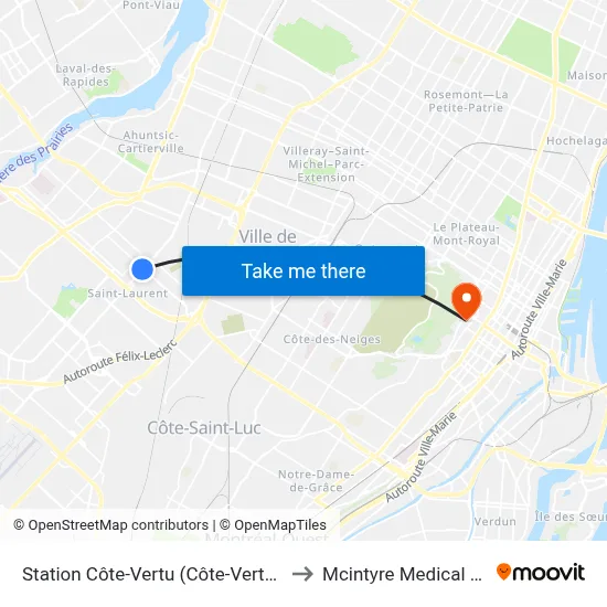 Station Côte-Vertu (Côte-Vertu / Décarie) to Mcintyre Medical Building map
