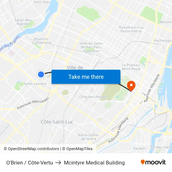 O'Brien / Côte-Vertu to Mcintyre Medical Building map