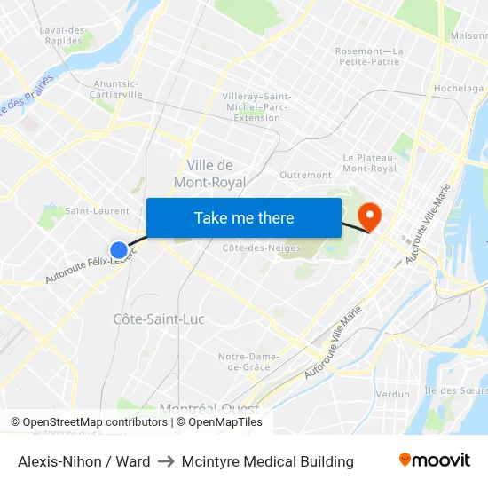 Alexis-Nihon / Ward to Mcintyre Medical Building map