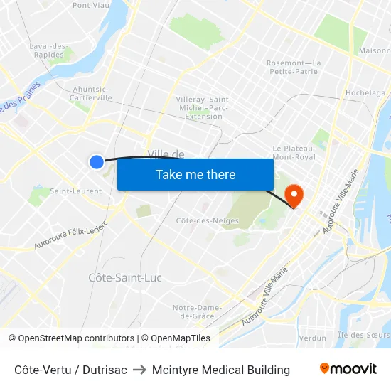 Côte-Vertu / Dutrisac to Mcintyre Medical Building map