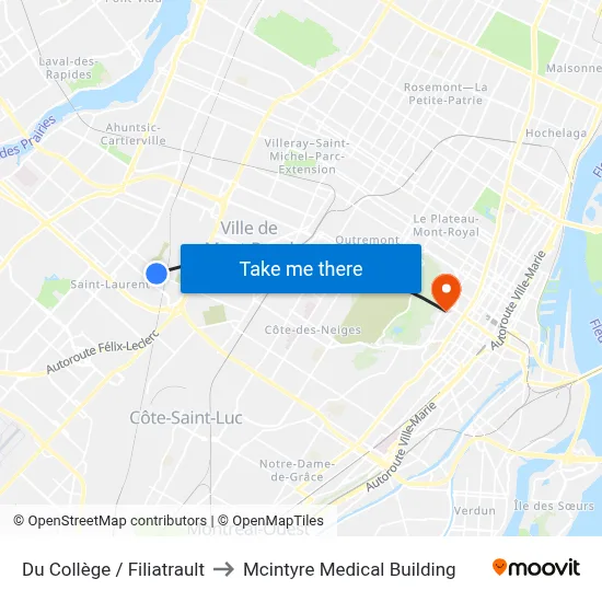 Du Collège / Filiatrault to Mcintyre Medical Building map