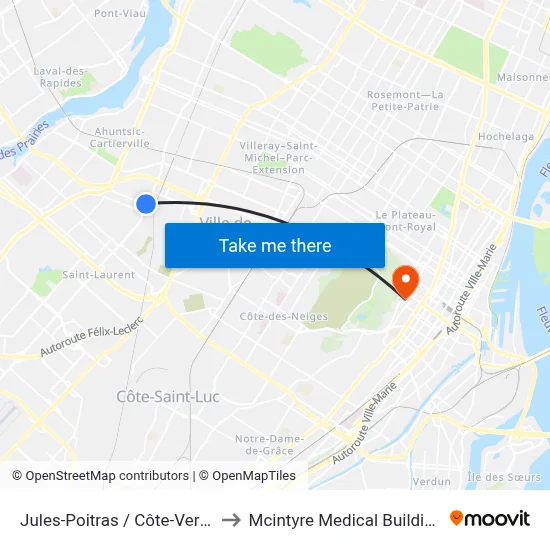 Jules-Poitras / Côte-Vertu to Mcintyre Medical Building map