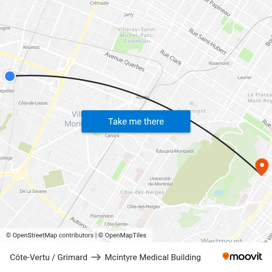 Côte-Vertu / Grimard to Mcintyre Medical Building map