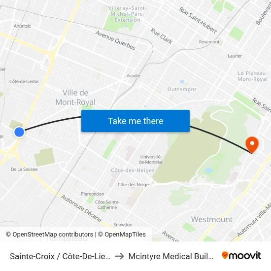 Sainte-Croix / Côte-De-Liesse to Mcintyre Medical Building map