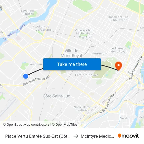 Place Vertu Entrée Sud-Est (Côte-Vertu/No 3131) to Mcintyre Medical Building map