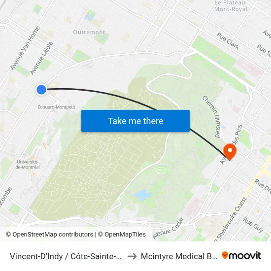 Vincent-D'Indy / Côte-Sainte-Catherine to Mcintyre Medical Building map